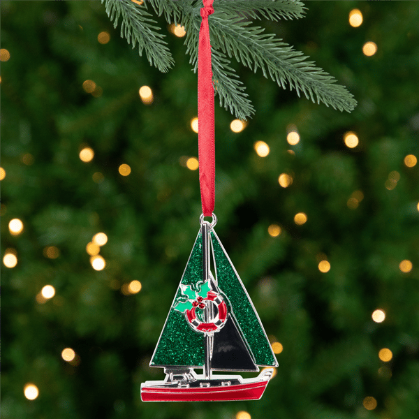 Northlight Sailboat with Holly Life Preserver Christmas Ornament