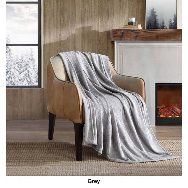 Eddie Bauer Woodblock Floral Plush-Fleece Throw