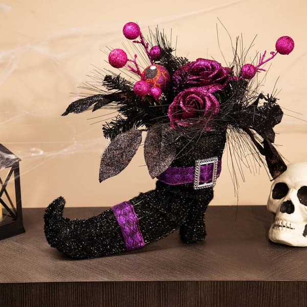 Northlight Seasonal 12in. Witch''s Boot w/ Roses Halloween Décor