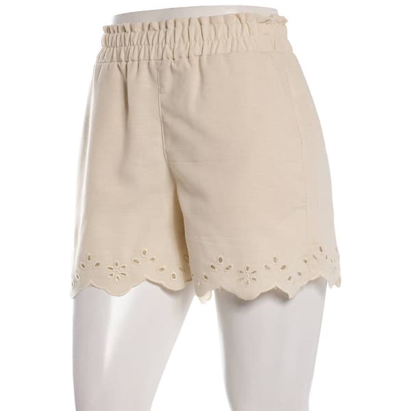 Juniors Wallflower Linen Elastic Waist Eyelet Hem Shorts