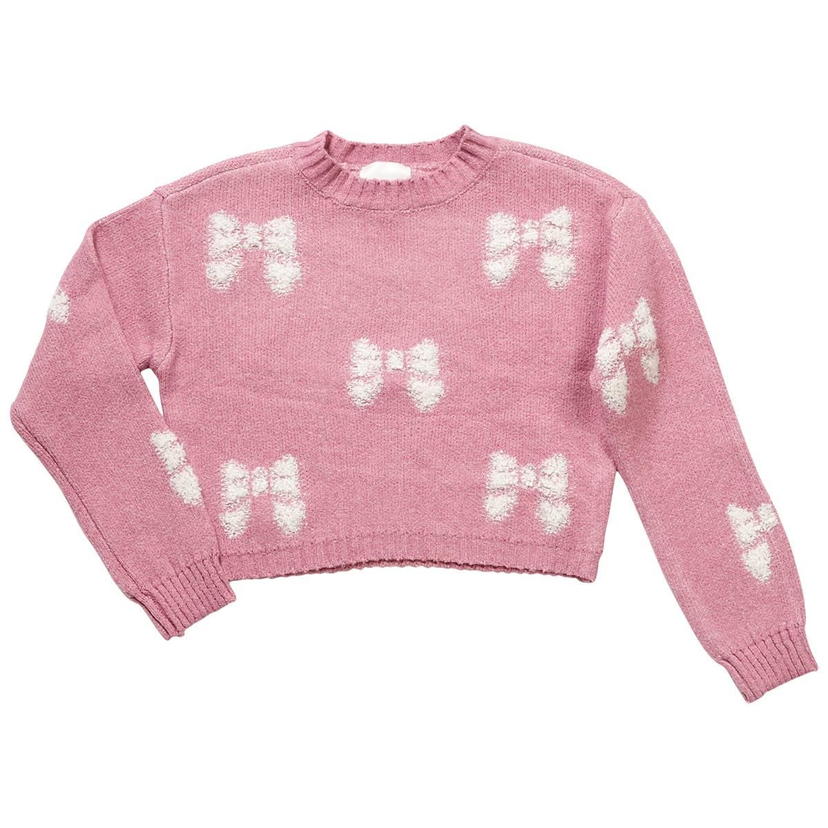 Girls (7-16) No Comment Long Sleeve Boxy Bow Crew Neck Sweater
