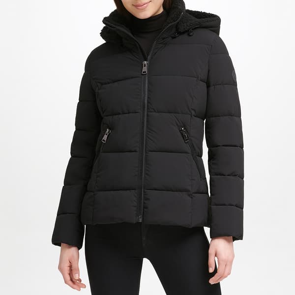 Womens Kenneth Cole&#40;R&#41; Short Stretch Puffer Coat with Fleece Hood - image 