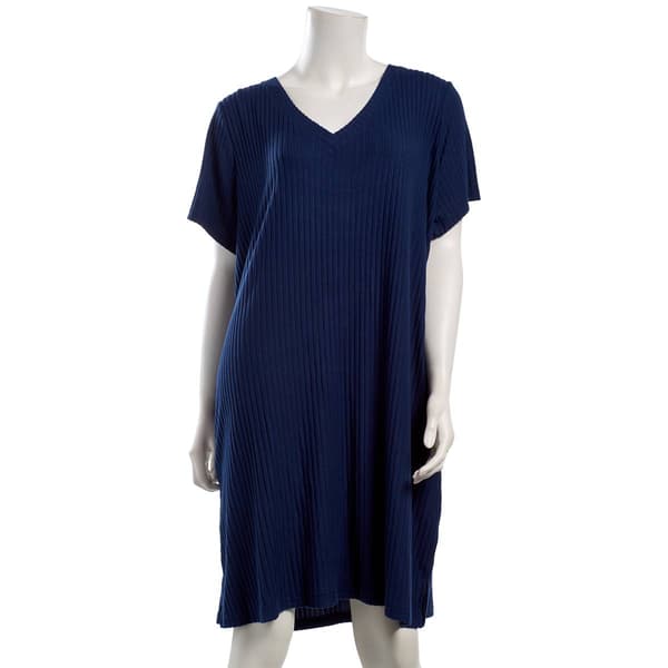 Plus Size Nicole Miller Short Sleeve Wide Rib V-Neck Nightshirt - image 