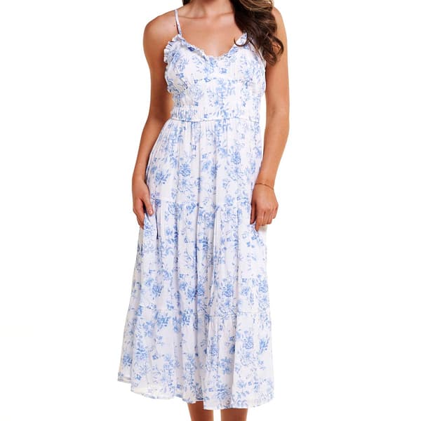Juniors Trixxi Floral Smocked Waist Tier Midi Dress