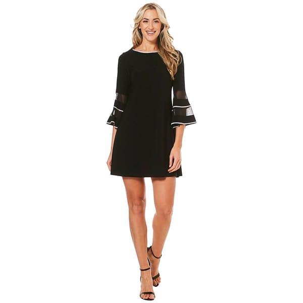 Womens MSK 3/4 Bell Sleeve Rhinestone Trim Shift Dress - image 