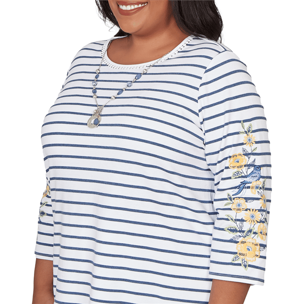 Plus Size Alfred Dunner Classics 3/4 Sleeve Stripe Bird Blouse