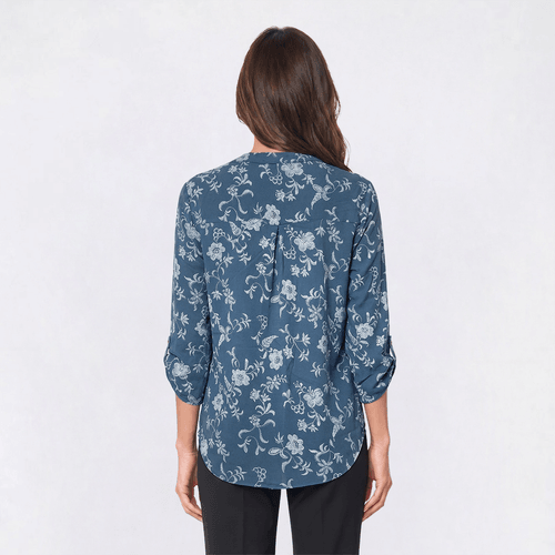 Womens Cure 3/4 Roll Tab Sleeve Airflow Floral Leaf Blouse