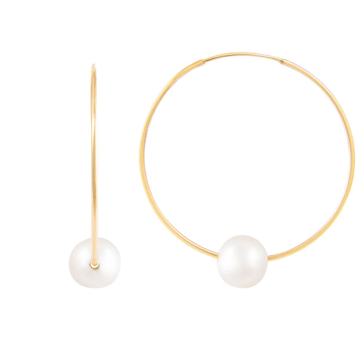 Splendid Pearls 14kt. Gold 25mm Pearl Hoop Earrings