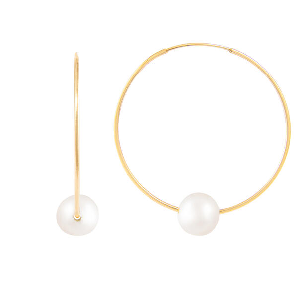 Splendid Pearls 14kt. Gold 25mm Pearl Hoop Earrings - image 