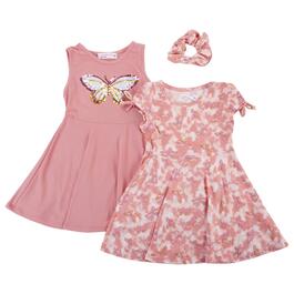 Toddler Girl Young Hearts 2pk. Butterfly Dresses w/ Scrunchie
