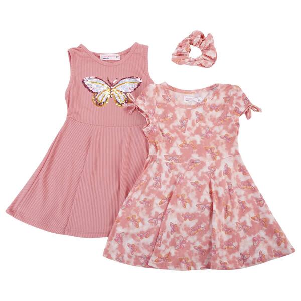 Toddler Girl Young Hearts 2pk. Butterfly Dresses w/ Scrunchie - image 