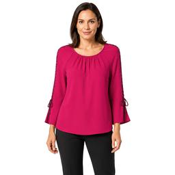 Womens Zac & Rachel 3/4 Lace Sleeve Solid Blouse