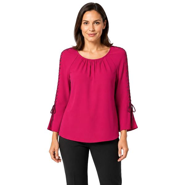 Womens Zac & Rachel 3/4 Lace Sleeve Solid Blouse - image 