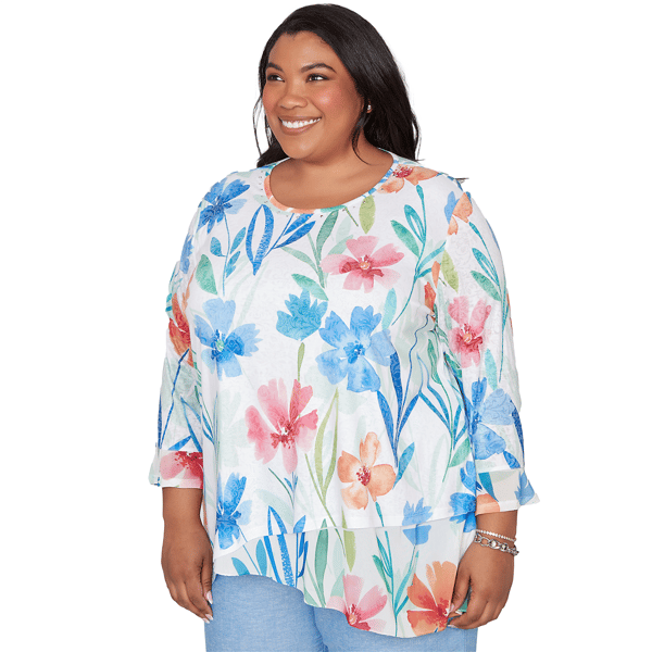 Plus Size Alfred Dunner Caribbean Blues Whimsical Floral Blouse