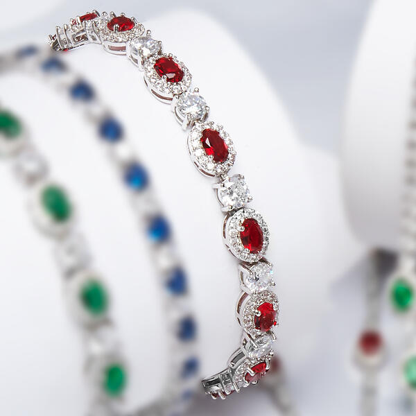 Lab Created Ruby & Cubic Zirconia Oval Link Bracelet - image 