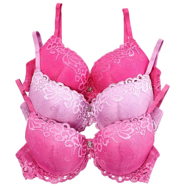 Womens Juicy Couture 3pk Lace Push Up Bra with Charm JC2041-3PKCW - image 