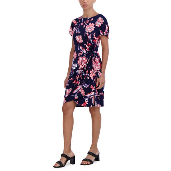 Petite Robbie Bee Short Sleeve Floral Side Tie Sheath Dress