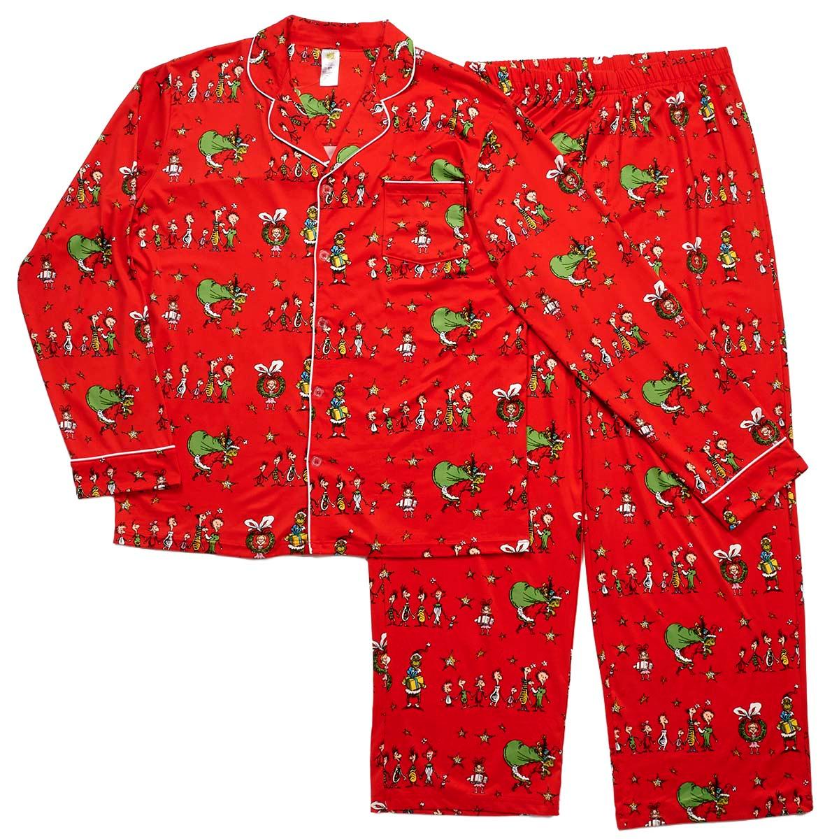 Mens Grinch Long Sleeve Whoville Notch Collar Pajama Set