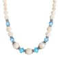 1928 Silver Tone Aqua & Mother Of Pearl Bead Necklace - image 1