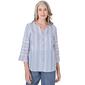 Petites Alfred Dunner Woven Pinstripe Embroidered Sleeve Top - image 1