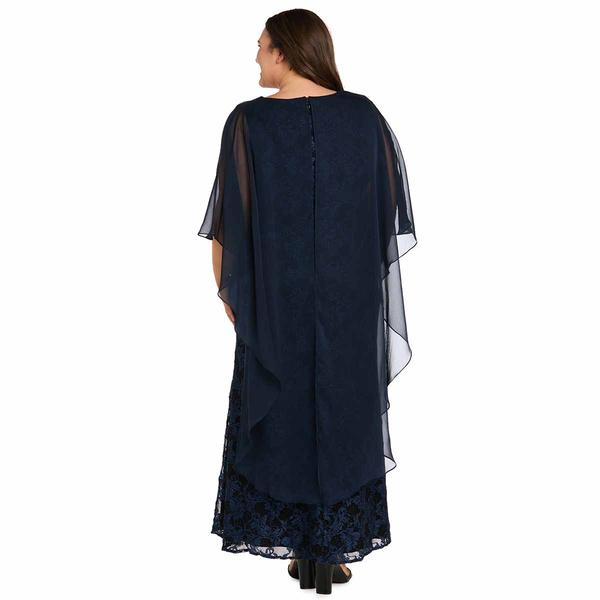 Plus Size R&M Richards Glitter Lace Gown with Chiffon Capelet