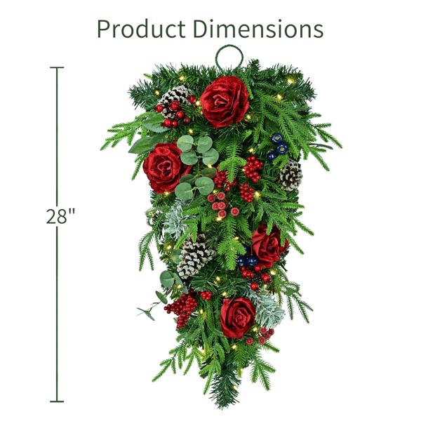 Puleo International 28in. LED Floral Adorned Teardrop Swag