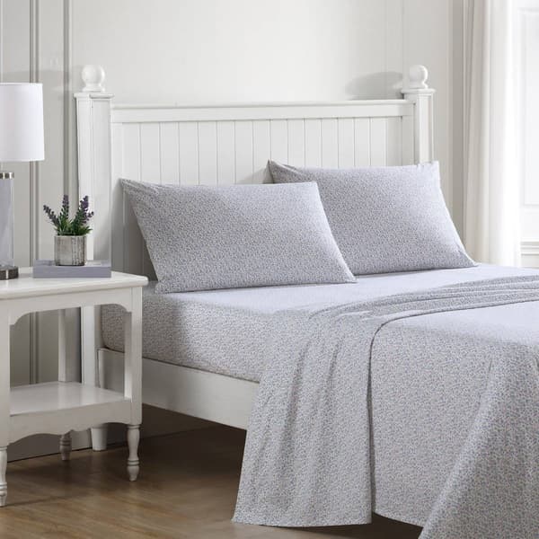 Laura Ashley Emogene 100% Cotton Purple Floral Sheet Set