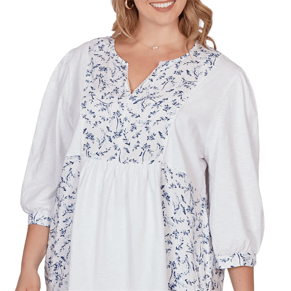 Plus Size Ruby Rd. French Riviera 3/4 Sleeve Mixed Floral Blouse