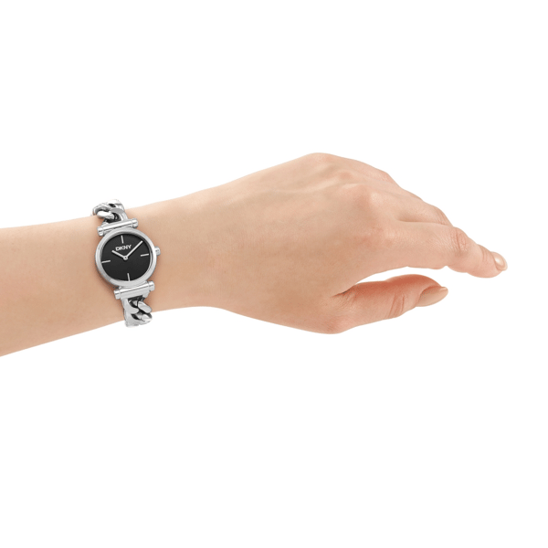 Womens DKNY Open Link Black Dial Chain Bracelet DK1L159M0055