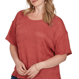 Plus Size Ruby Rd. Sedona Escape Elbow Sleeve Crochet Sweater