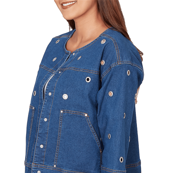 Petite Ruby Rd. Set Sail Grommet Detail Stretch Denim Jacket