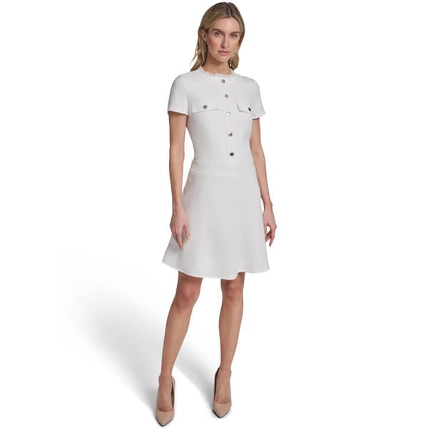 Womens Tommy Hilfiger Short Sleeve Hopsack Fit n Flare Dress - image 