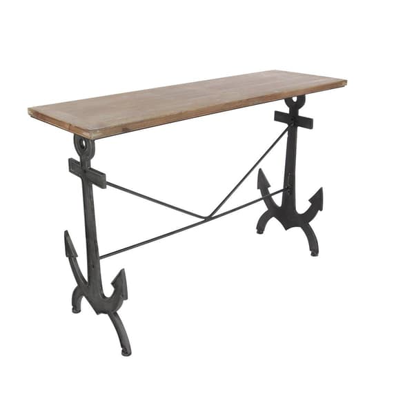 9th & Pike(R) Brown Coastal Metal Console Table