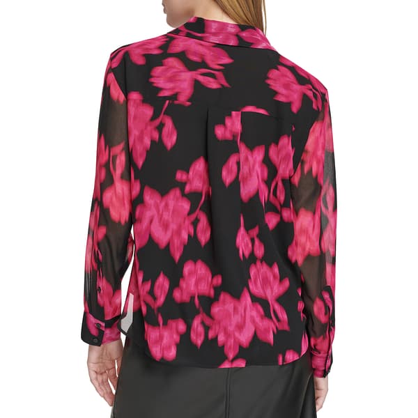 Womens Calvin Klein Long Sleeve Wrap Blurred Blouse