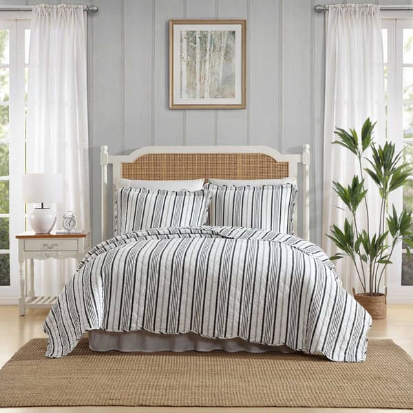 Laura Ashley Stripe Perfection Cotton Reversible Quilt Set - image 
