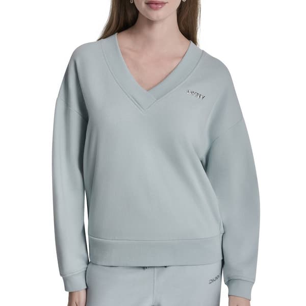 Womens DKNY Sport Metallic Bubble Logo V-Neck Sweatshirt - image 