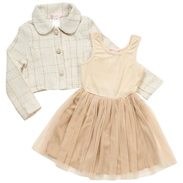 Girls &#40;4-6x&#41; Love to be loved 2pc. Tulle Dress with Boucle Jacket - image 