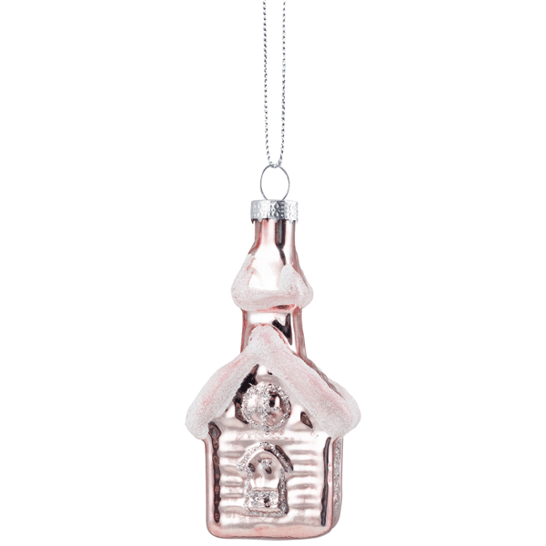 Northlight Snow Covered Pink Church Glass Christmas Ornament
