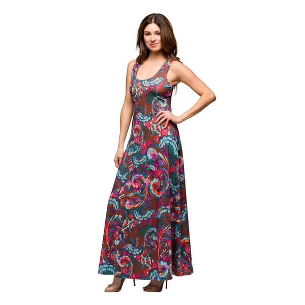 Womens 24/7 Comfort Apparel Pink & Brown Sleeveless Maxi Dress