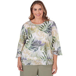 Plus Size Alfred Dunner Tuscan Sunset Knit Tonal Leaf w/Trim Top