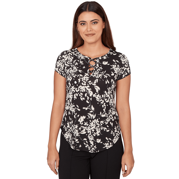 Womens Emaline Key Items Short Sleeve Laced Notched Neck Floral