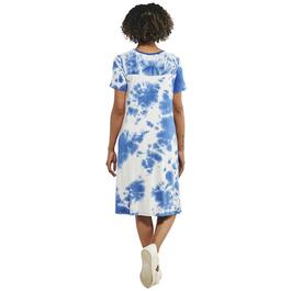 Womens Nina Leonard Short Sleeve Tie Dye Shift Dress with Pockets