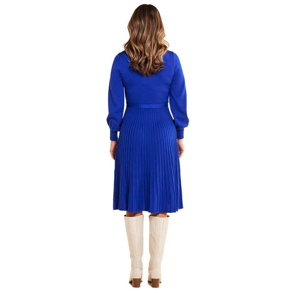 Womens Nina Leonard Long Sleeve Mock Neck Pleated Sweater Dress