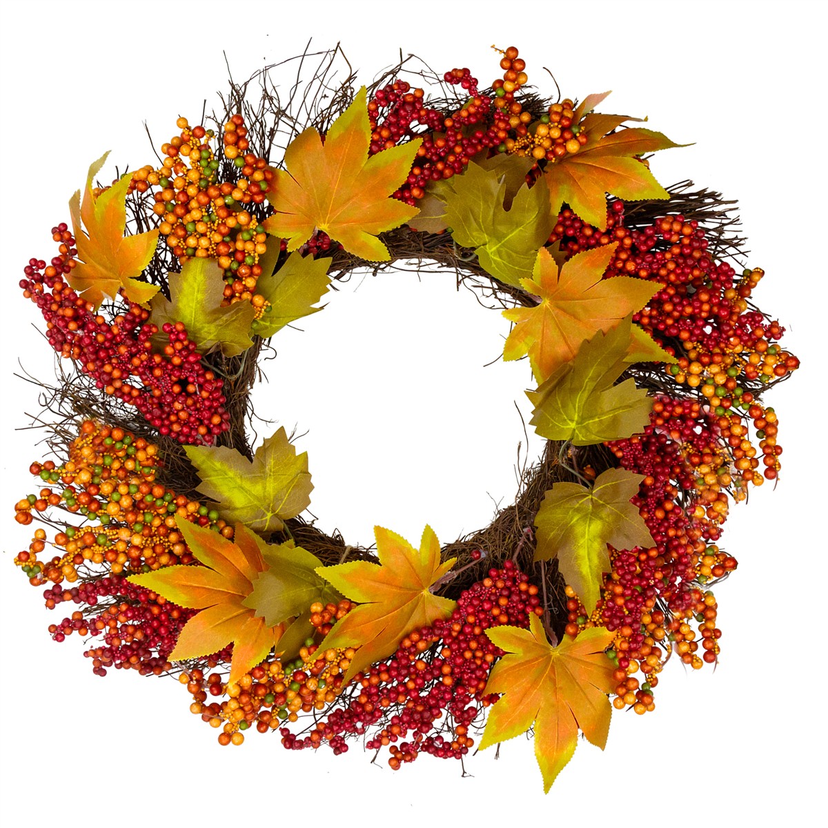 Open Video Modal for Northlight 22in. Maple Leaf &amp; Berry Twig Fall Harvest Wreath