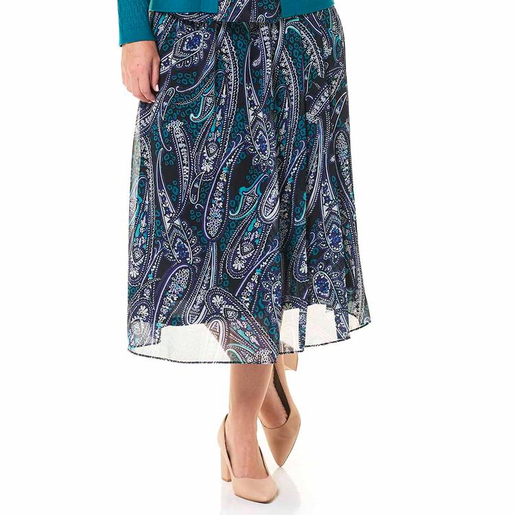 Petite Kasper Pull On Pleated Chiffon Paisley Skirt