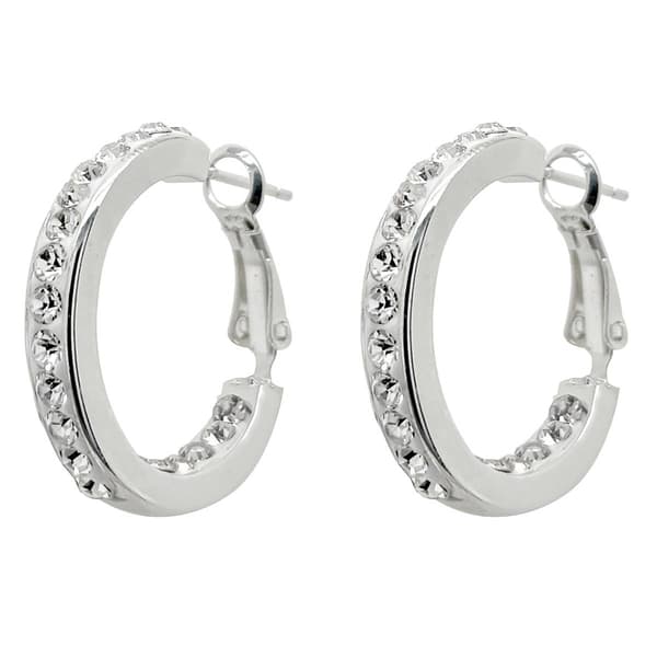 Marsala Fine Silver Plated Crystal Omega Hoop Earrings - image 