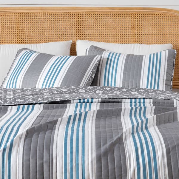 FreshFolds St. Croix 3pc. Reversible Coastal Stripe Quilt Set
