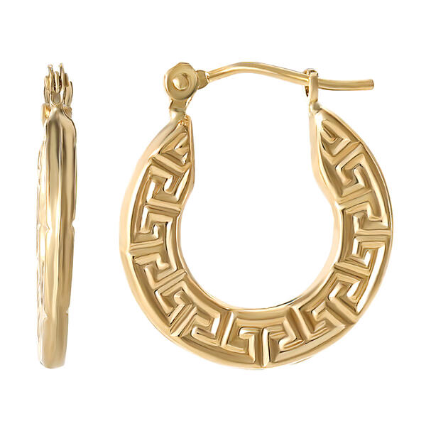 10kt. Yellow Gold Small Greek Key Hoop Earrings - image 