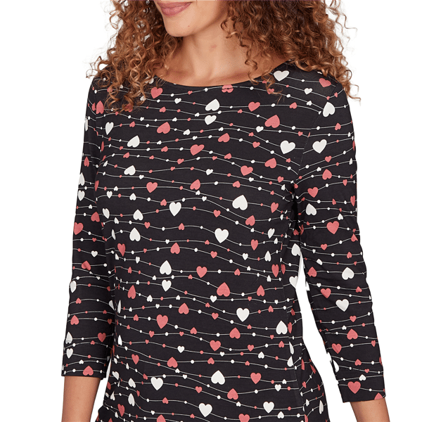 Plus Size Emaline Key Items 3/4 Sleeve Boat Neck Hearts Tee