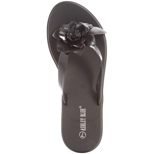 Womens Ashley Blue Black Flower Thong Sandals